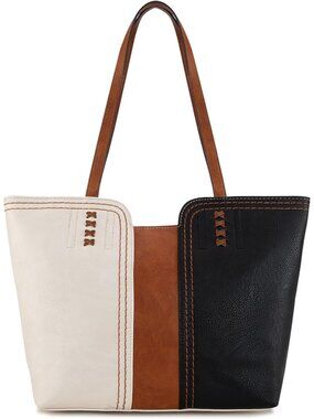Women's Three Chocolate Vegan Leather Classy Look West Tote Handle Satchel Purse